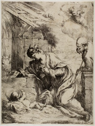 Neitsyt, joka palvoo Jeesus-vauvaa tekijältä Bartolomeo Biscaino