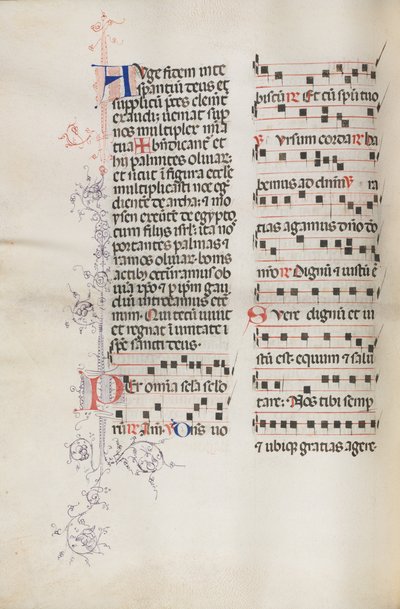 Missale: Fol. 111v, sisältää musiikkia osana palmusunnuntain liturgiaa, 1469. tekijältä Bartolomeo Caporali