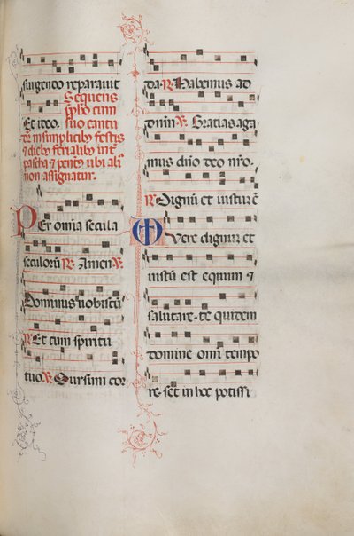 Missale: Fol. 179: Musiikkia erilaisiin tavallisiin rukouksiin, 1469. tekijältä Bartolomeo Caporali