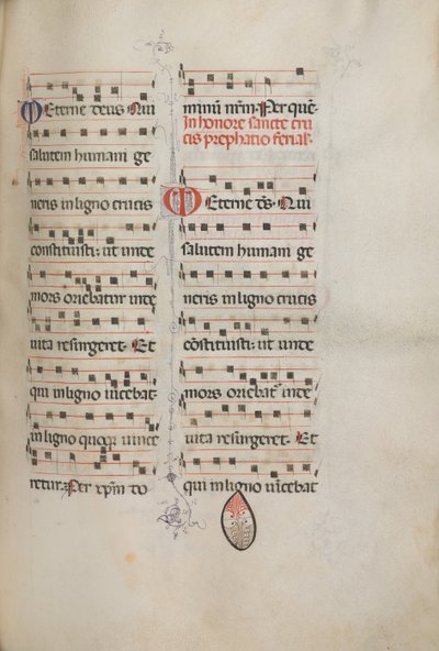 Missale: Fol. 182: Musiikkia erilaisiin tavallisiin rukouksiin, 1469. tekijältä Bartolomeo Caporali
