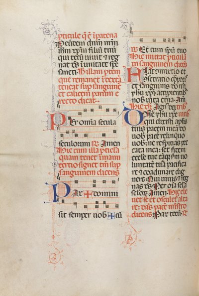 Missale: Fol. 190v: Musiikkia erilaisiin rukouksiin, 1469. tekijältä Bartolomeo Caporali