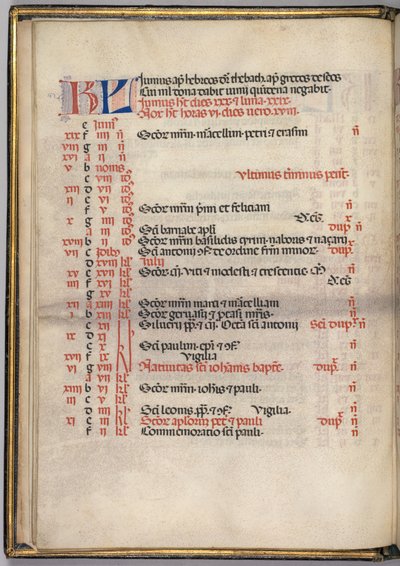 Missale: Fol. 5v: kesäkuun kalenterisivu, 1469 tekijältä Bartolomeo Caporali