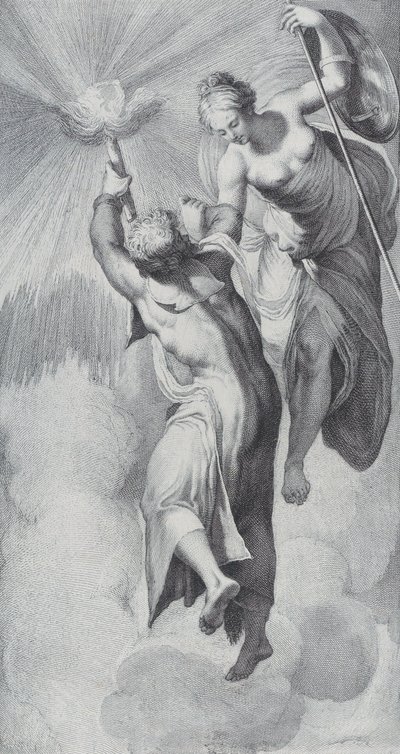Minerva avustaa Prometheusta tämän yrittäessä skaalata taivaat, 1756. Tekijät: Bartolomeo Crivellari, Gabriel Söderling. tekijältä Bartolomeo Crivellari, Gabriel Söderling