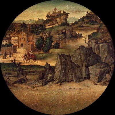 Maisema linnoineen, 1400-luvun loppu. tekijältä Bartolomeo Montagna