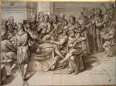 Anatomian luento: Michelangelo Buonarroti dit Michelangelo (Michelangelo tai Michel Ange tekijältä Bartolomeo Passarotti