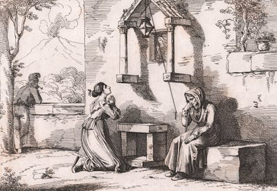Tytär rukoilee Madonnaa sairaan äitinsä puolesta, Bartolomeo Pinellin (Rooma tekijältä Bartolomeo Pinelli