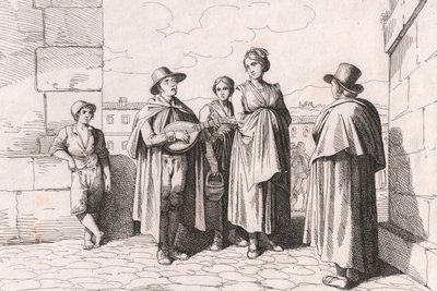 Sokea mies laulaa ja soittaa, Bartolomeo Pinellin etsaus (Rooma tekijältä Bartolomeo Pinelli
