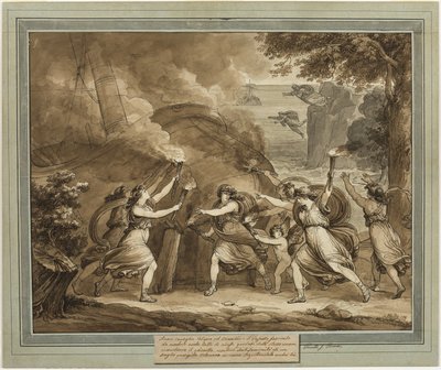 Cupido aconsella a Calypso que cali foc a la nau del mentor, de Les aventures de Telèmac, llibre 7 finlandès tekijältä Bartolomeo Pinelli