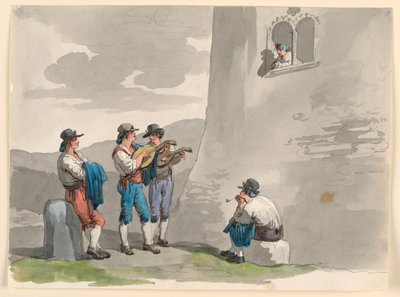 Piirros, Serenadi, 1807-08 tekijältä Bartolomeo Pinelli