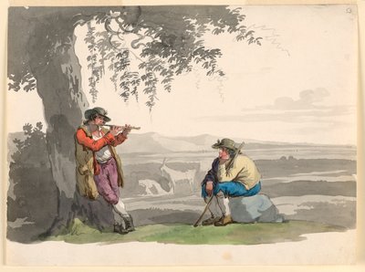 Piirros, Kaksi paimenta Campagnalla, 1807-08. tekijältä Bartolomeo Pinelli