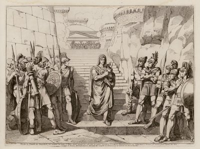 Gaius Fabius Dorsuo ohittaa gallialaiset rauhassa matkalla uhraamaan, 390 eaa. (etsaus) tekijältä Bartolomeo Pinelli