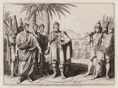 Gaius Popillius Laenas piirtämässä ympyrää hiekkaan Antiokhos IV Epifaneen ympärille (etsaus). tekijältä Bartolomeo Pinelli