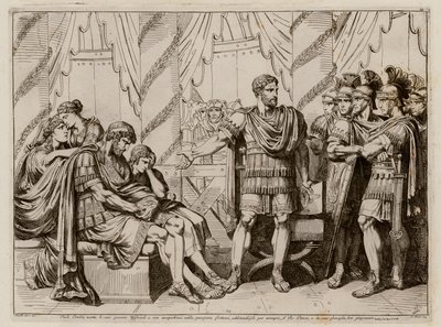 Lucius Aemilius Paullus Macedonicus osoittaa Makedonian kukistettua kuningasta Perseusta. tekijältä Bartolomeo Pinelli
