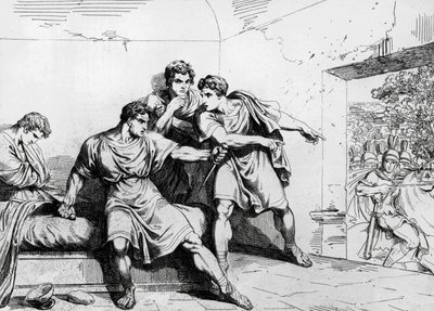 Neron kuolema, keisarien historiasta alkaen Ottaviosta, kaiverrus Bartolomeo Pinelli (1781-1835), Rooma tekijältä Bartolomeo Pinelli