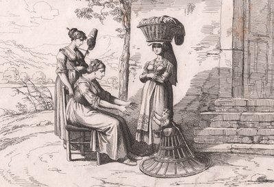 Roomalaisia naisia perinteisissä puvuissa, Bartolomeo Pinellin kaiverrus (Rooma) tekijältä Bartolomeo Pinelli