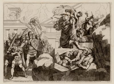Hasdrubalin vaimon itsemurha (etsaus) tekijältä Bartolomeo Pinelli