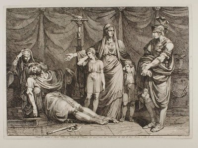 Tanaquilla näyttää Tarquiniuksen ruumiin Servius Tulliukselle tekijältä Bartolomeo Pinelli