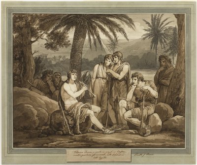 Telemachus soittaa ja laulaa paimenille Egyptissä, Telemachuksen seikkailuista, kirja 2 tekijältä Bartolomeo Pinelli