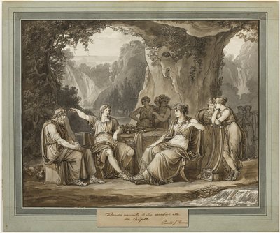 Telemachus kertoo seikkailunsa jumalatar Calypsoon, Telemachuksen seikkailuista, kirja 1 tekijältä Bartolomeo Pinelli