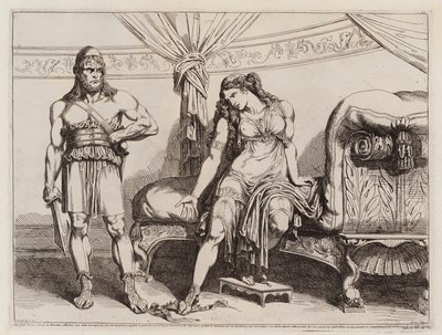 Pontuksen Mithridates VI:n vaimolleen Monimelle lähettämä eunukki Bakkhides (etsaus). tekijältä Bartolomeo Pinelli