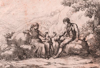 Kaksi tavallista lapsen kanssa, Schiavi, Abruzzo, etsaus Bartolomeo Pinelli (Rooma tekijältä Bartolomeo Pinelli
