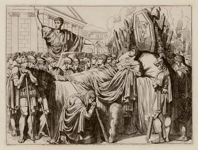 Valerius pitämässä muistopuhetta Brutuksen hautajaisissa, 509 eaa. (etsaus) tekijältä Bartolomeo Pinelli
