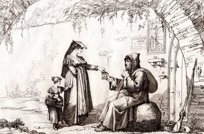 Nainen Frascatista ja erakko, Bartolomeo Pinellin etsaus (Rooma tekijältä Bartolomeo Pinelli