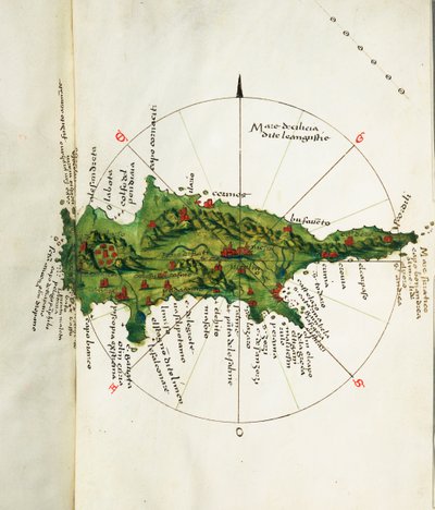 Kyproksen kartta, noin 1485 (pergamentti) tekijältä Bartolomeo da li Sonetti