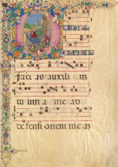 Käsikirjoituslehti, jossa sisääntulo Jerusalemiin palmusunnuntaina alkuperäisessä D..., 1400-1500-luvulla. tekijältä Bartolomeo di Domenico di Guido