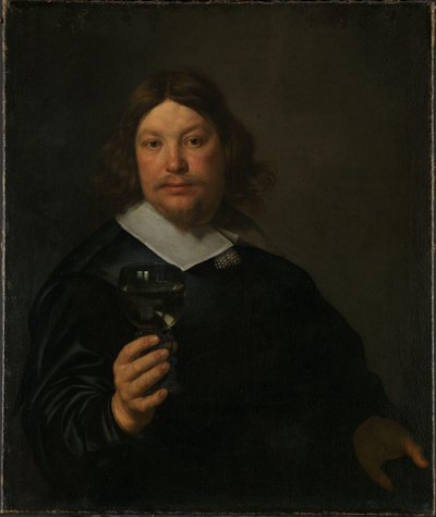 Mies pitelee viinilasia (öljy kankaalle) tekijältä Bartolomeus van der Helst