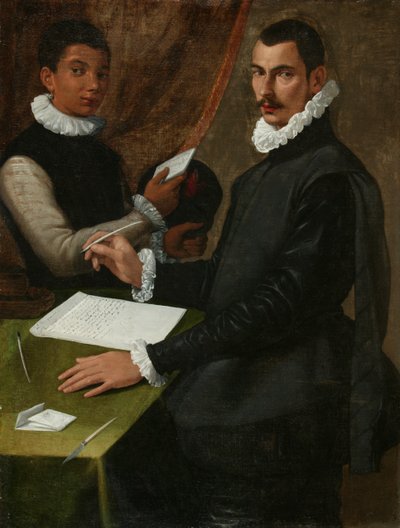 Tuntemattoman miehen ja hänen palvelijansa muotokuva tekijältä Bartolommeo (attr. to) Passerotti