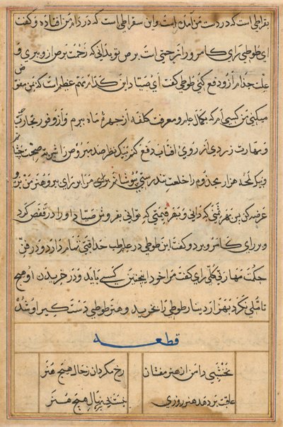 Sivu julkaisusta Tales of a Parrot Tuti-nama: tekstisivu, n. 1560. tekijältä Basavana