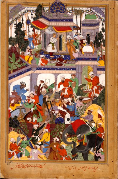Akbar vierailee Khwajin pyhäkössä: Muin ad-Din Chishti Ajmerissa, 1590 tekijältä Basawan