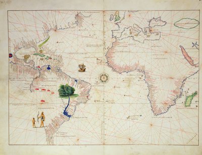 Uusi maailma, Atlas of the World in 33 Maps, Venetsia, 1. syyskuuta 1553 (muste vellum) (katso myös 330961) tekijältä Battista Agnese