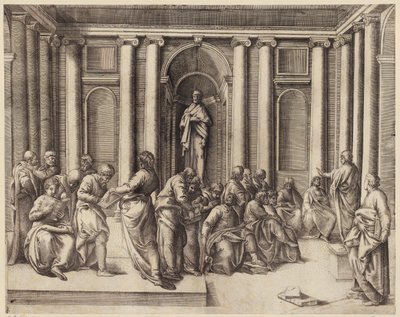 Zwölfjähriger Jesus diskutiert mit den Tempelgelehrten tekijältä Battista Franco