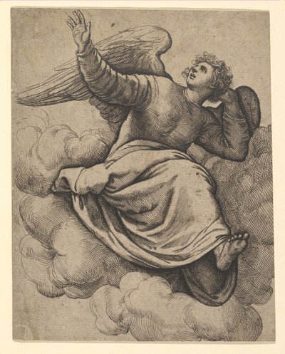 Enkeli istuu pilvellä, n. 1560. tekijältä Battista Franco Veneziano