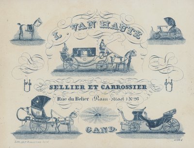 L van Haute, satula- ja korinrakentaja, Gent, Belgia mainos (litho) tekijältä Belgian School