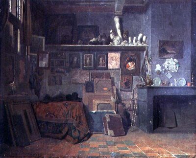 Taiteilijan studion sisustus, n. 1870 (öljy kankaalle) tekijältä Belgian School