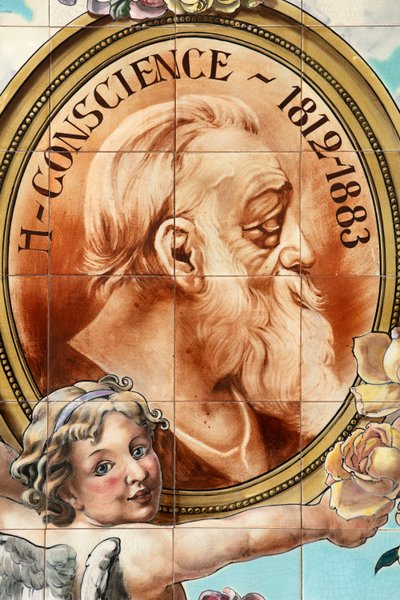 Baarin sisustus ("Local Unique" -kahvila). Keraaminen paneeli. Helman Ceramics Brysselissä. tekijältä Belgian School