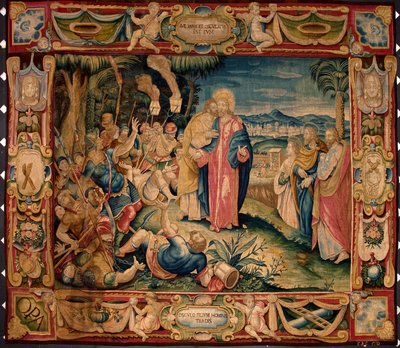Juudaksen suudelma. Gobeliini on valmistettu Brysselin manufaktuurissa. 1500-luku Genes, Musei di Strada Nuova. tekijältä Belgian School
