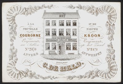 La Nouvelle Couronne, De Nieuwe Kroon, Anvers, Antwerpen (kaiverrus). tekijältä Belgian School