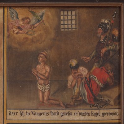 Maarke. Kappeli (Sint-Vincentiuskapel). sisätilat. Maalaus. Saint Vincentin marttyyri. 1800-luvulla. Yksityiskohta. tekijältä Belgian School