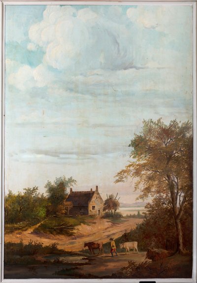 Toinen takahuone takana, kokoushuone, seinämaalauksia maalaiskohtauksilla klassiseen tyyliin, luultavasti vuodelta 1810, kohtaus 7 tekijältä Belgian School