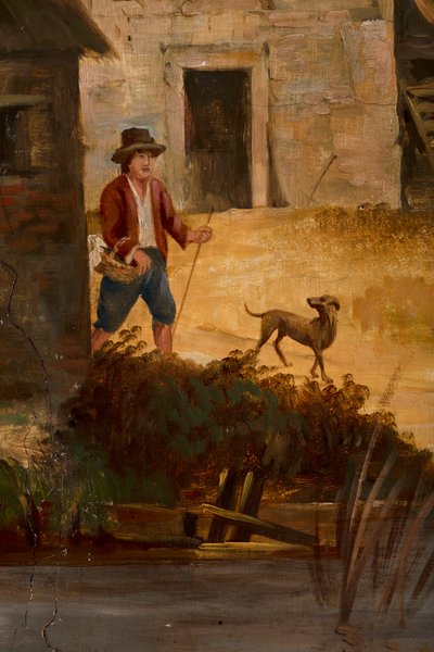 Takana toinen takahuone, kokoushuone, seinämaalauksia maalaiskohtauksilla klassiseen tyyliin, luultavasti vuodelta 1810, kohtaus 3 tekijältä Belgian School