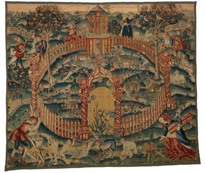 Tapetti, Park au Cerfs, valmistettu Tournaissa, Belgiassa, n. 1500 (villa) tekijältä Belgian School