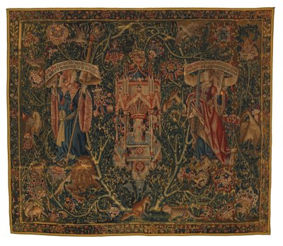 Tapestry, Sibylla Libya ja Europa (yksi kuudesta Sibyllasta, sisältää 46.134-46.139), nimeltään "Rothamsted Tapestries", valmistettu Flanderissa, Tournaissa tai Brysselissä, Belgiassa, noin 1530 (villa) tekijältä Belgian School