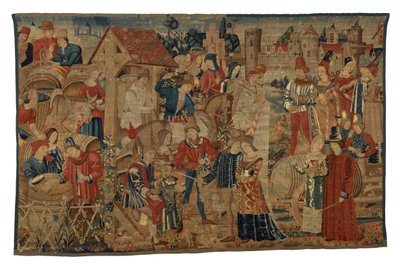 Vintagereita kuvaava kuvakudos Tournaista, n. 1460-1470 (villa) tekijältä Belgian School