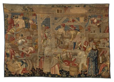 Viinipuristimia kuvaava kuvakudos, Tournaista, n. 1460-1470 (villa) tekijältä Belgian School