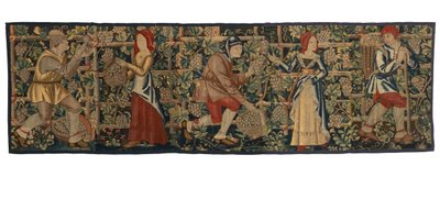 Kuvakudosfragmentti, joka kuvaa Vintagereita, mahdollisesti Tournaista, n. 1460-1470 (villa) tekijältä Belgian School