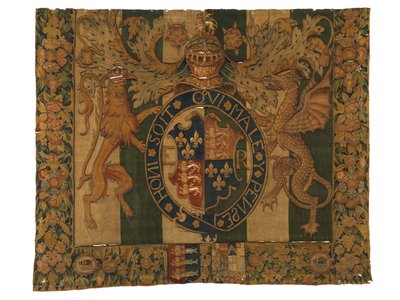 Kuvakudos Edward VI:n kuninkaallisilla käsivarsilla ja Arms of Le Grysillä, valmistettu luultavasti Enghienissa, Flanderissa, Belgiassa, n. 1547-53 (villa) tekijältä Belgian School